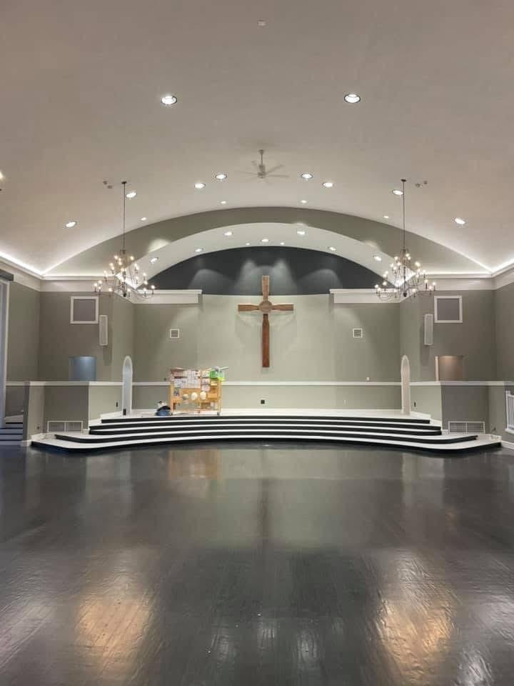 Modern church sanctuary with curved altar